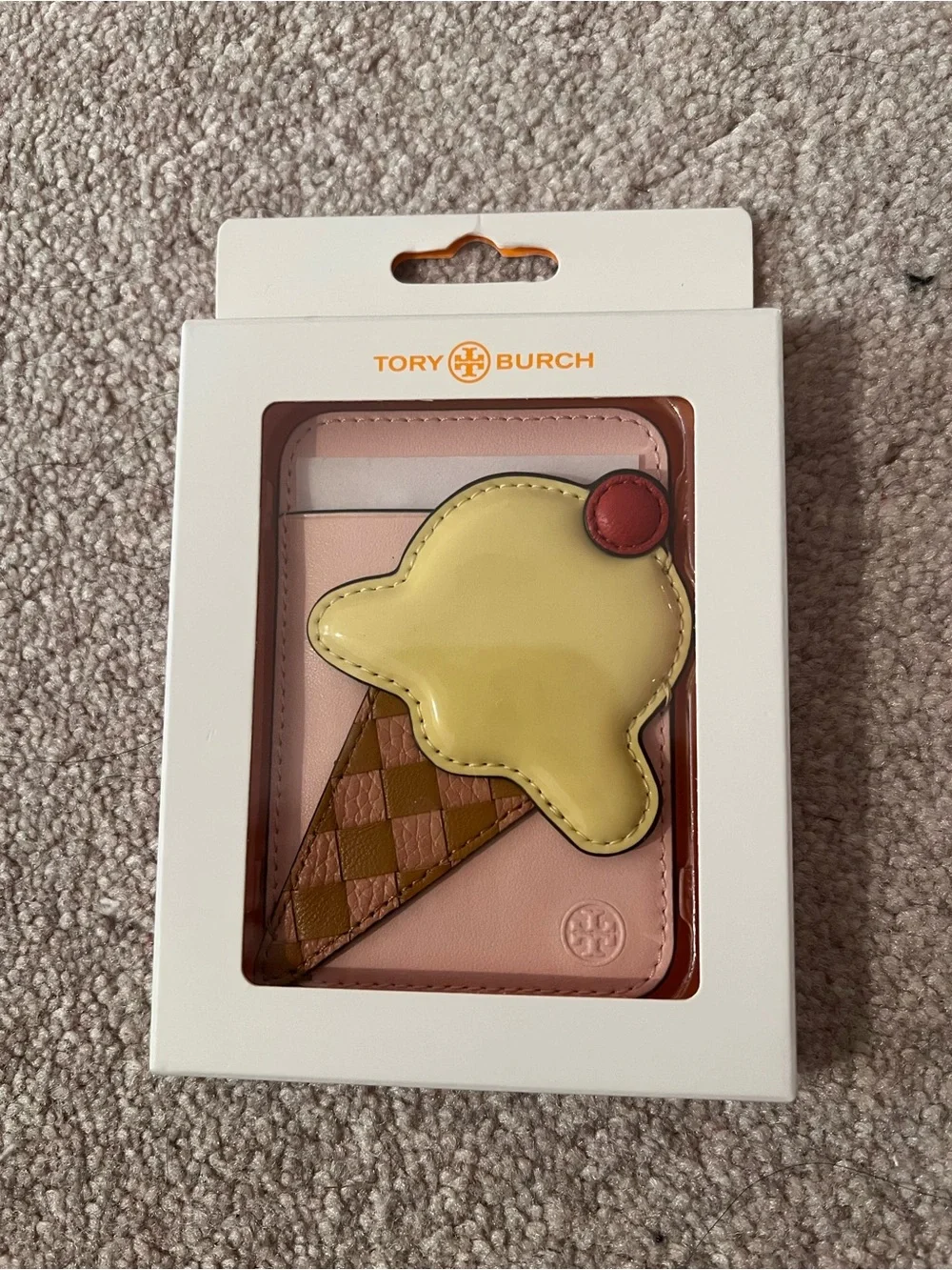 Tory Burch Pink Card Holder with Ice Cream Appliqué